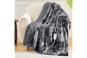 OCTROT Heated Blanket Electric Throw - Fleece Sherpa Heating Blanket for Sofa, Faux Fur Warm Heater Lap Blankets with 5-Position Timer 10-Heating Levels ETL&FCC Certification, for Adults