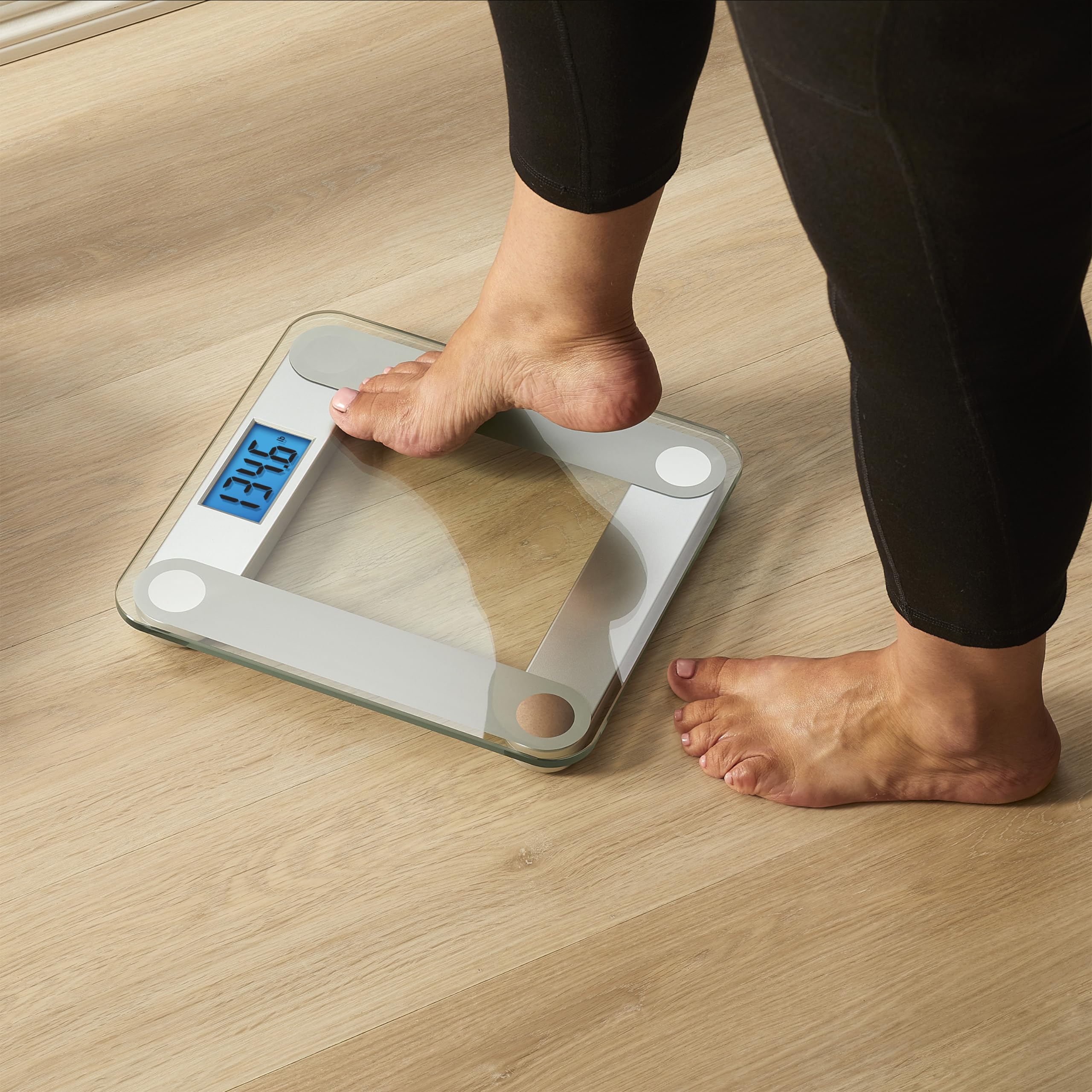 Eat Smart Digital Bathroom Scale with Extra Large Easy to Read Lighted Display, Accurate Weight Tracking, Includes Free Body Tape Measure, Grey and Clear
