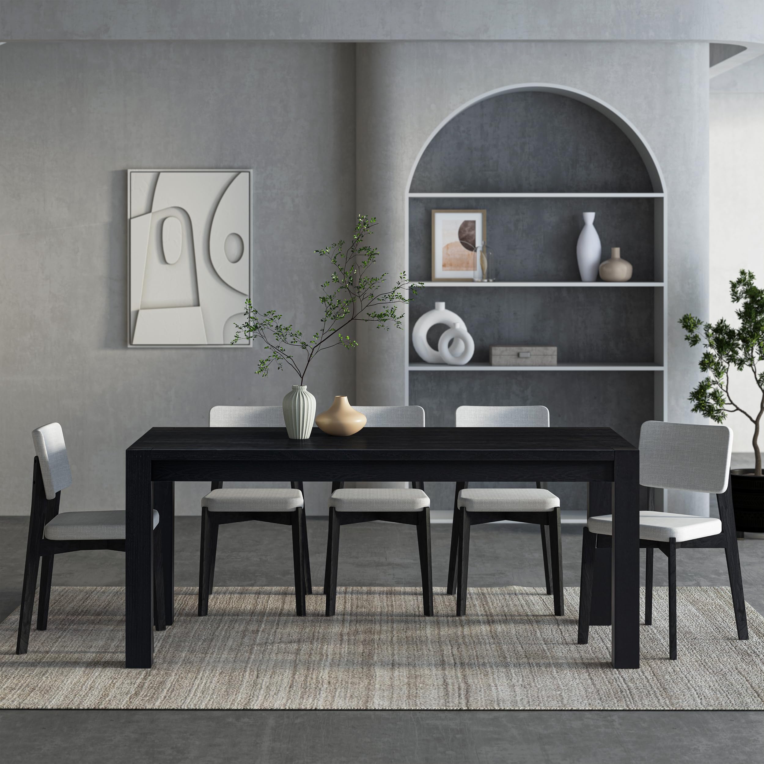 Photo 1 of NTC Block 71 Inch Modern Farmhouse Dining Table, Rectangular Dinner Table for Dining Room, Living Room Furniture, Effortless Assembly, Burnt Black