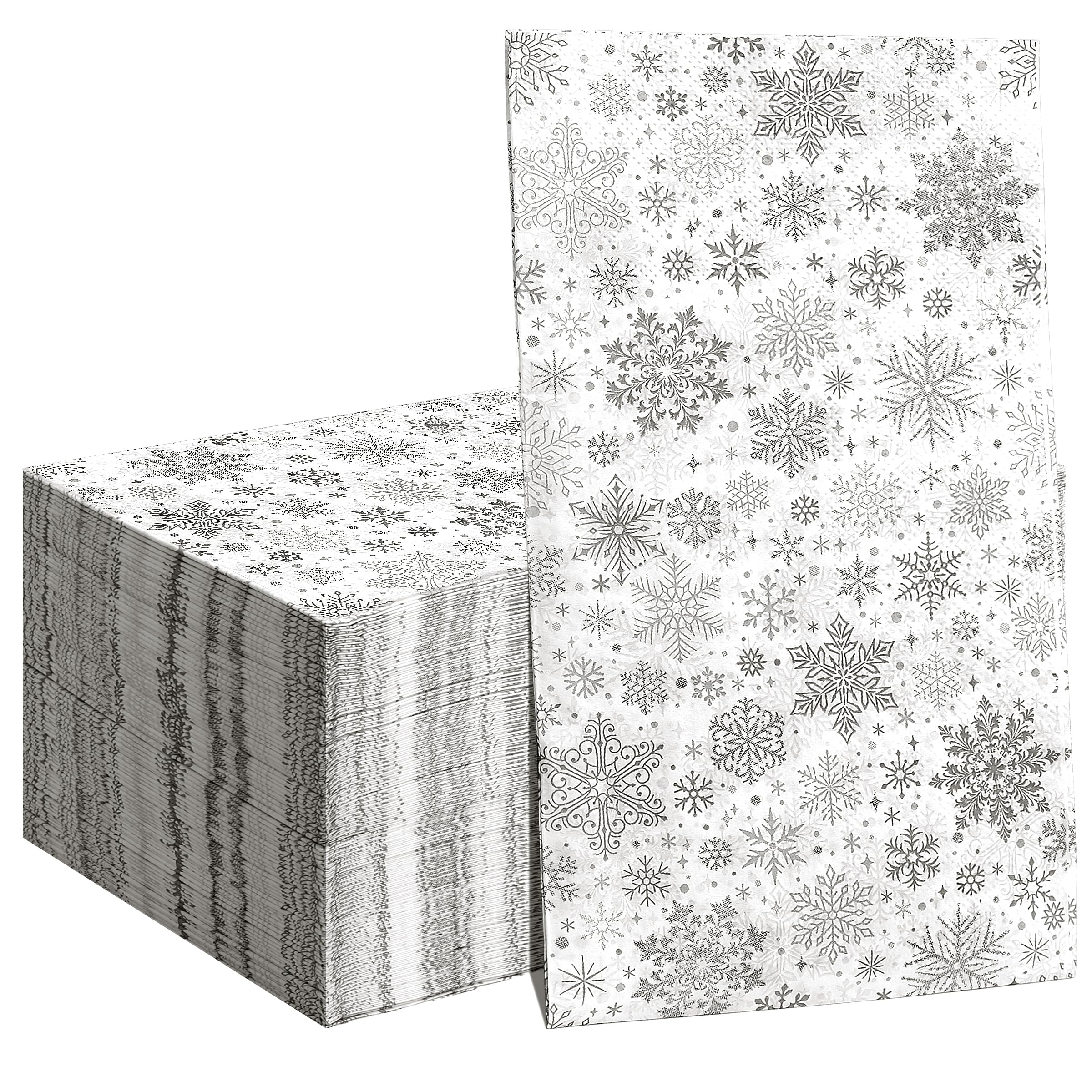 Photo 1 of 100 Pcs Christmas Paper Napkins, Snowflake Paper Napkins Watercolor Guest Napkins Snowflake Decorative Paper Guest for Winter Festive and Christmas Decoration (Silver)