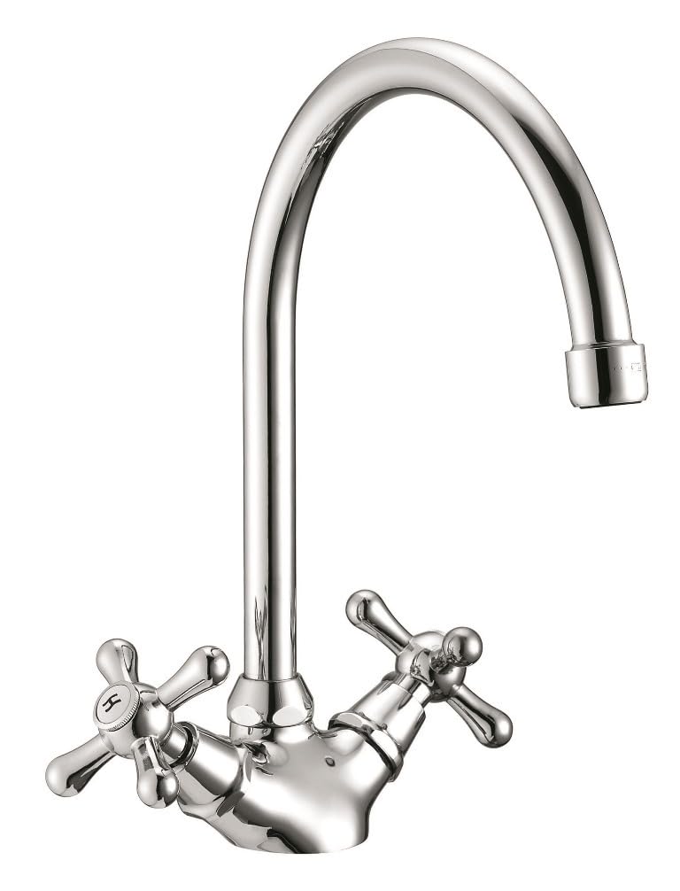 Schläfer 3460409 | Kitchen Sink Faucet with Two Antique Knobs and Universal Swivel High Barrel in Vintage Style Umbrella