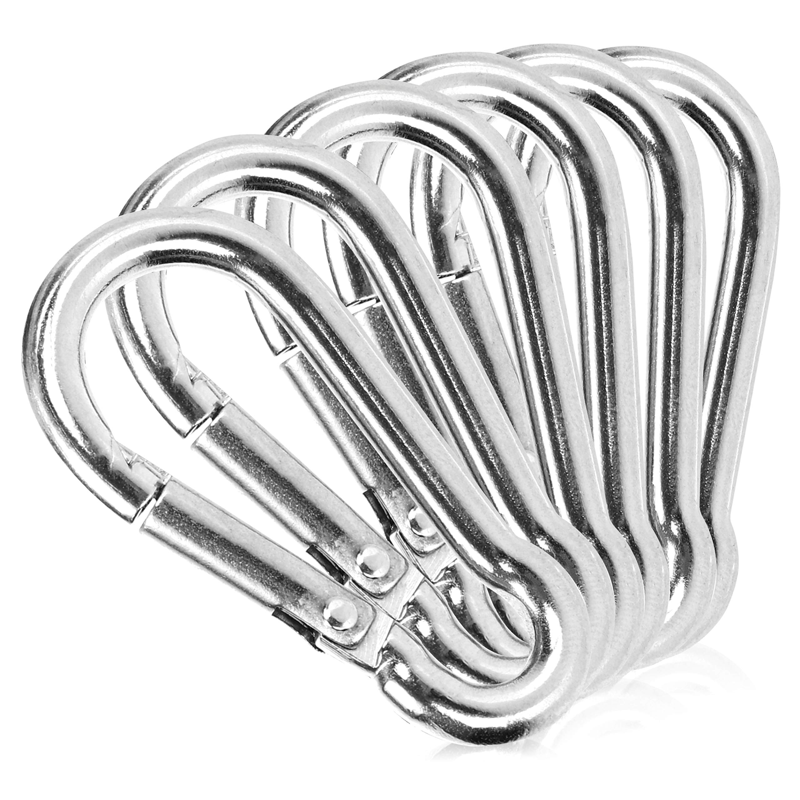 COM-FOUR® 6x Snap hooks - Premium carabiner made of weatherproof stainless steel 304 - steel hook with 36 kg load capacity for key rings, garden, household, handicraft - 40 x 4 mm