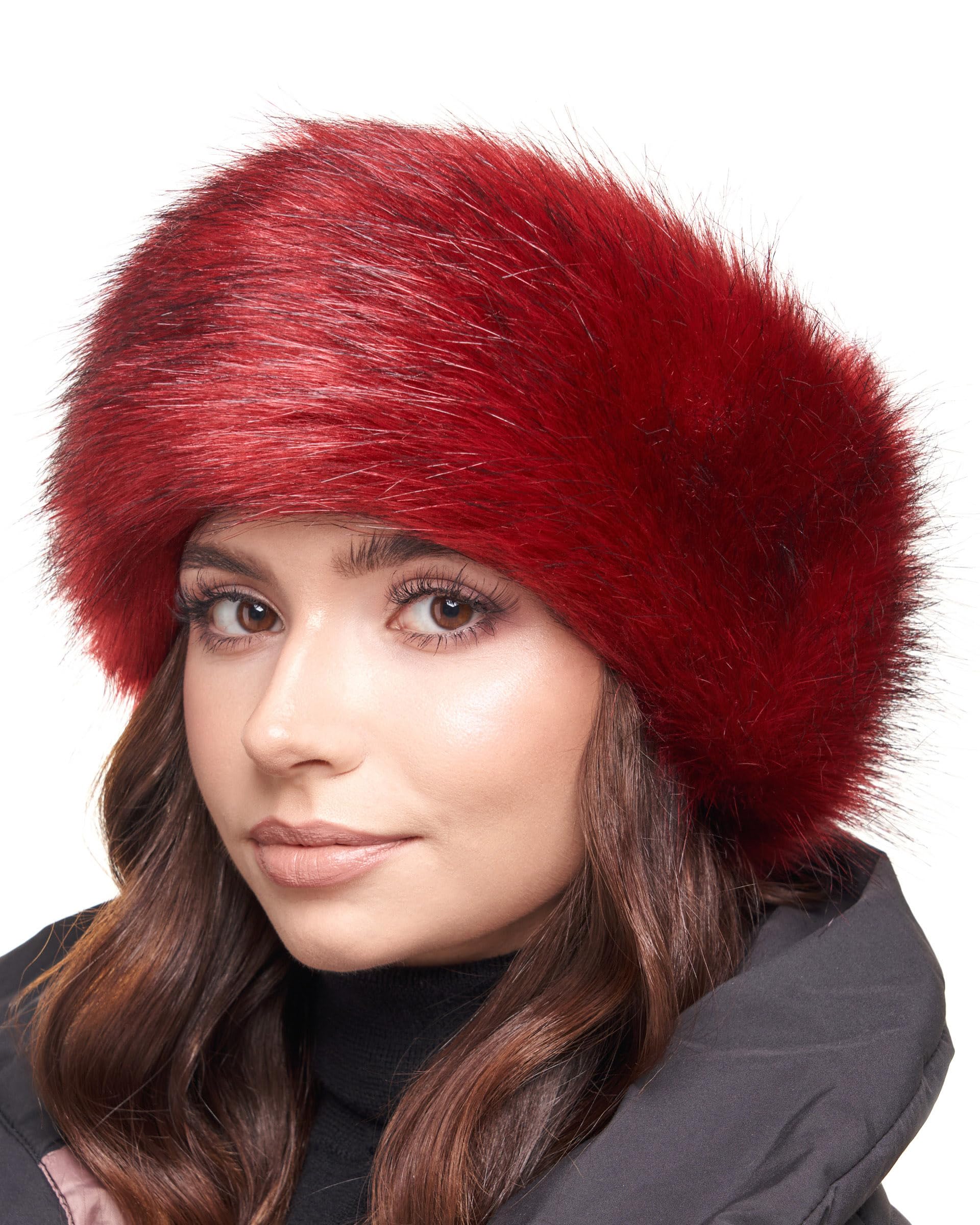 Futrzane Classic Headband - Faux Fur Headbands for Women - Furry Band for Winter - Size S (Red Classic)