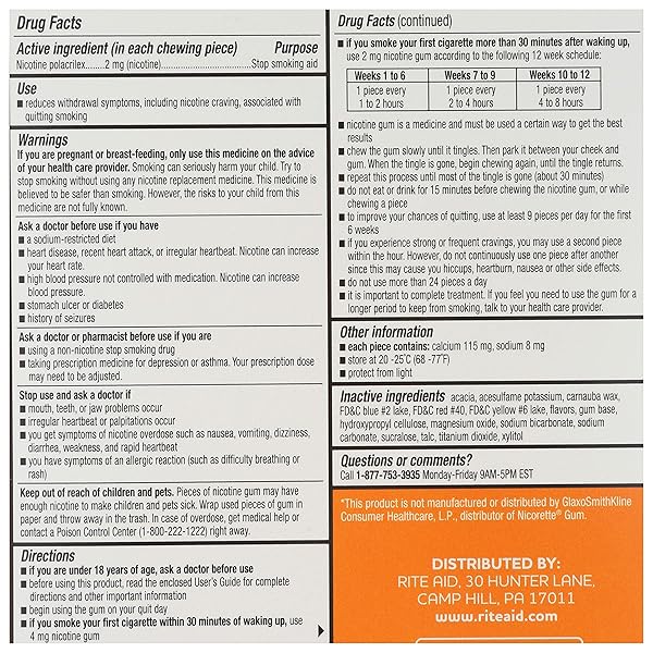 RITE AID NICOTINE GUM, 2MG, FRUIT FLAVOR – 100 PIECES | QUIT SMOKING AID | NICOTINE REPLACEMENT GUM | STOP SMOKING AIDS THAT WORK | CHEWING GUM PACKS TO HELP YOU QUIT SMOKING | COATED NICOTINE GUM 2MG