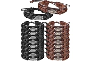 Remuuly Football Bracelets Adjustable Sports Leather Wrap Bracelets Football Gifts for Men Boys Teen Sport Team Players Football Charm Party Favor, Brown, Black