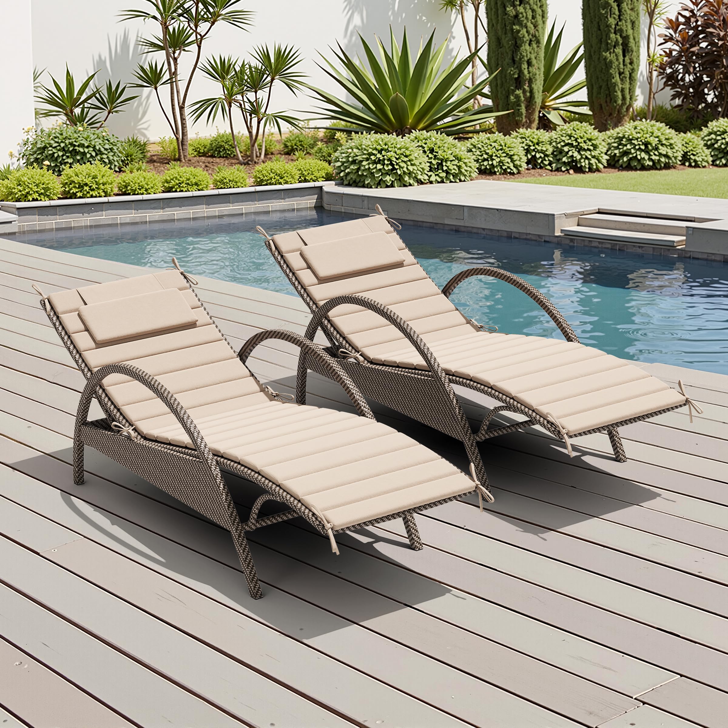 Photo 1 of ***STOCK PHOTO FOR REFERENCE ONLY***Crestlive Products Chaise Lounge Cushion Outdoor Set of 2, Foldable Waterproof Pool Lounge Chair Cushions with Straps, Lounger Cushions for Outdoor Furniture, 71''Lx21''W (Beige)