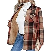 Zeagoo Women's Fleece Sherpa Jacket Casual Long Sleeve Button Down Flannel Shacket Shirt Winter Coat with Pockets