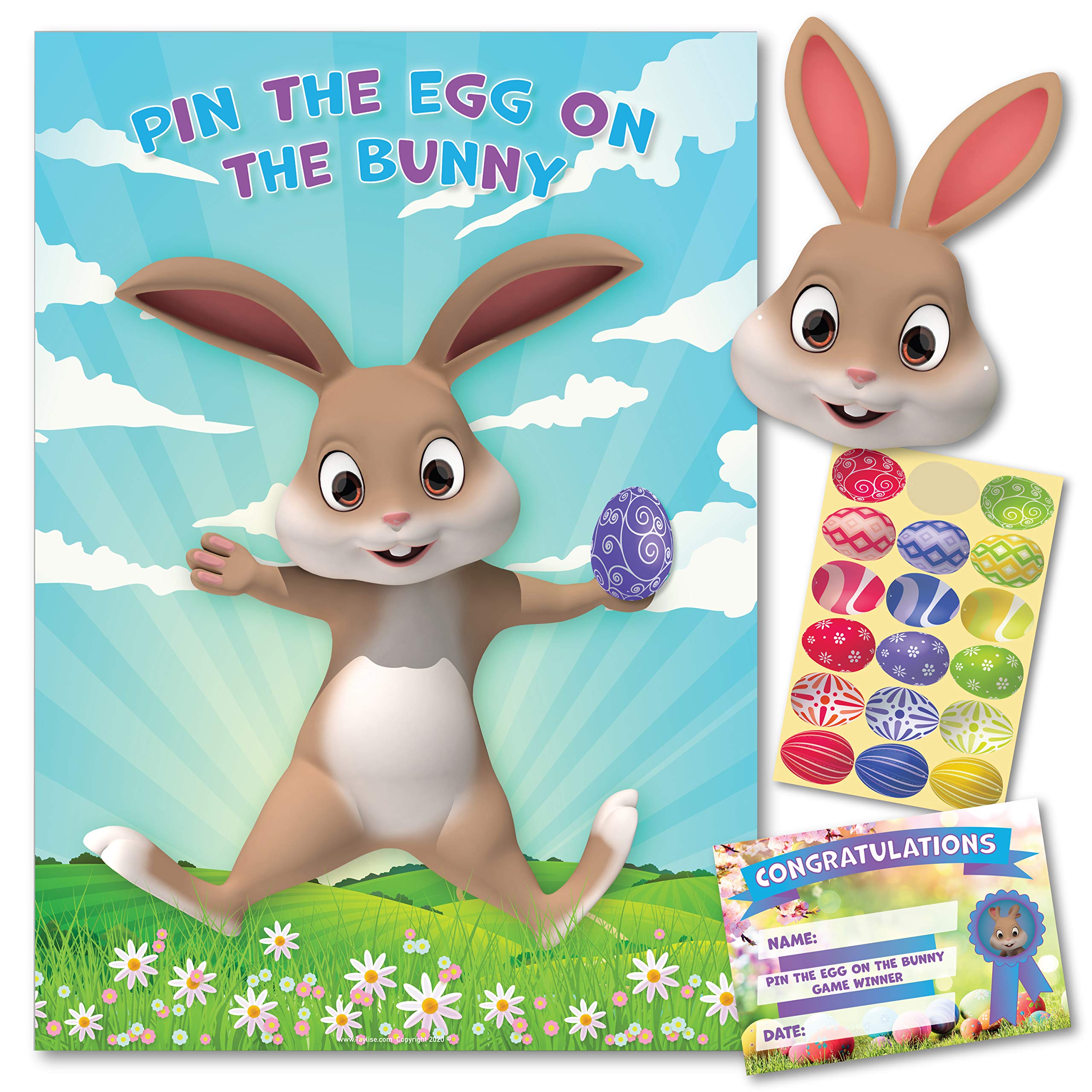 Taylise PIN THE EGG ON THE BUNNY โ Fun Easter Party Game โ 18 Player - Play with family, kids, school children over the Easter Holidays or ideal Easter Decoration Accessories
