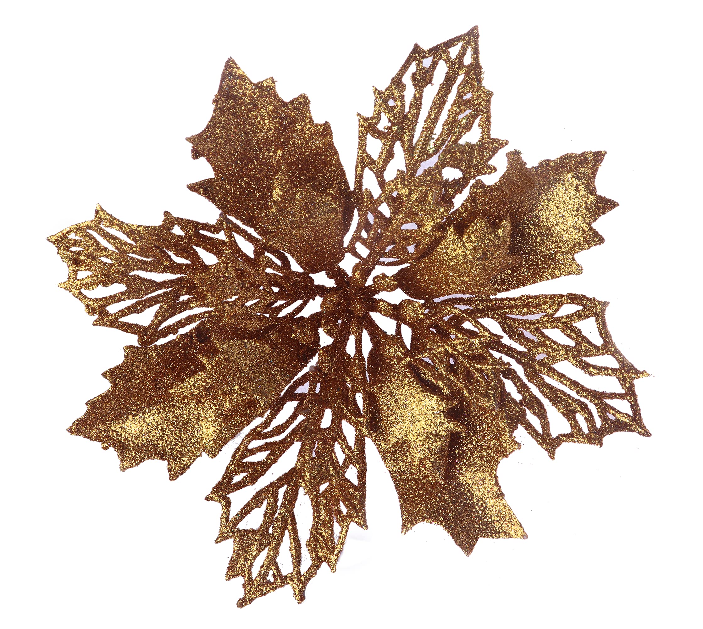 YYCRAFT Glitter Poinsettia Flowers 6 Inch for Christmas Tree Ornaments Christmas Decorations-12pcs,Old Gold — image 1