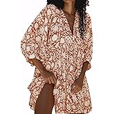 Womens Summer Dresses Casual Boho Floral Babydoll Balloon Sleeve Half Open Tether Flowy Short Beach Dress