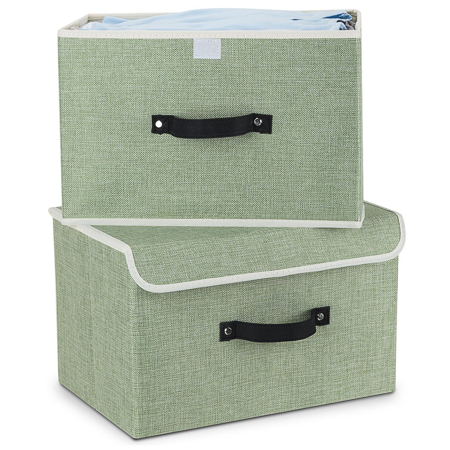 Storage Boxes Set of 2,MEE'LIFE Cotton Fabric Foldable Storage Bins
