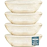 Posh Setting - Disposable Oval Party Bowls, Plastic Serving Bowls - Glitter Gold, 4 Pack
