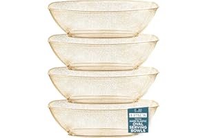 Posh Setting - Disposable Oval Party Bowls, Plastic Serving Bowls - Glitter Gold, 4 Pack