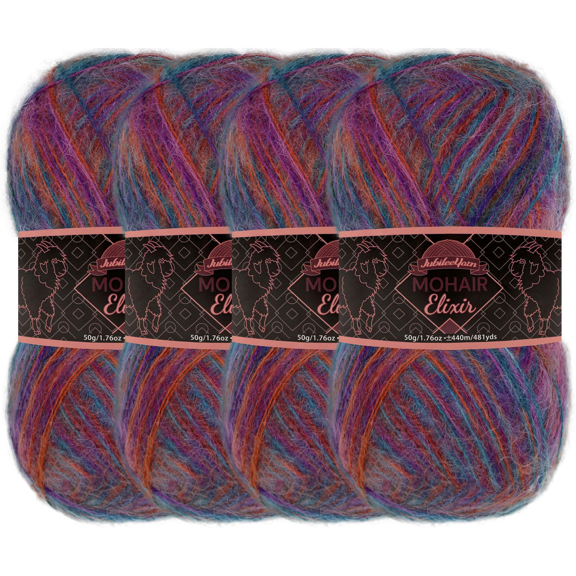 JubileeYarn Mohair Elixir Yarn - 50g/Skein Baby Wool Blend - Bella Luna - 4 Skein