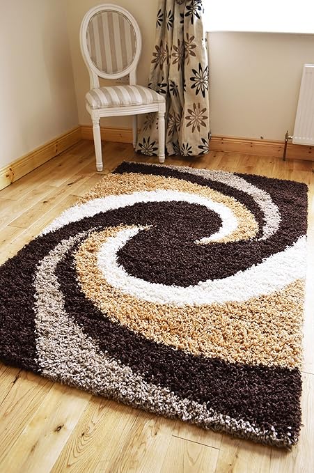A C Milan Brown Cream Beige Gold Shaggy Rugs Small Large Runners Rug Thick 5cm Pile Mats 160 X 225 Cm Amazon Co Uk Kitchen Home
