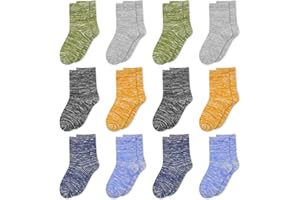 SPTRAMLE Boys Socks, 12 Pairs Crew Socks for Toddler Kids Boys Girls(1-14 Years Old), Athletic Half Cushion Socks Set