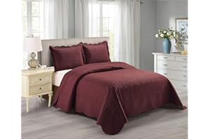 KIDS ZONE HOME COLLECTION Home Collection 3 Piece Over Size Embossed Solid Color Coverlet Bedspread New # Veronica (Burgundy, Full/Queen)