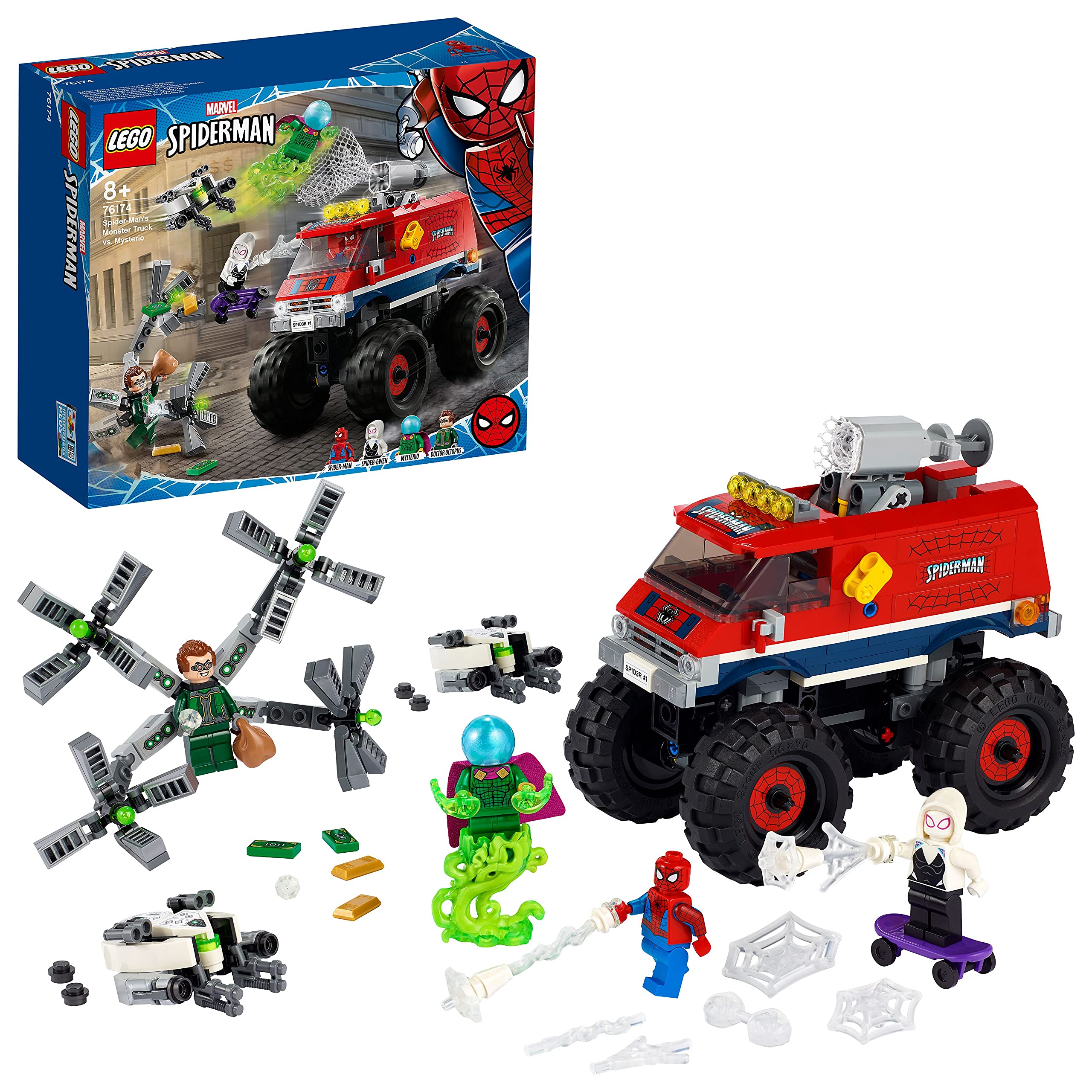 LEGO 76174 Super Heroes Marvel Spider-Man's Monster Truck vs. Mysterio Toy with Doctor Octopus and Spider-Gwen Minifigures