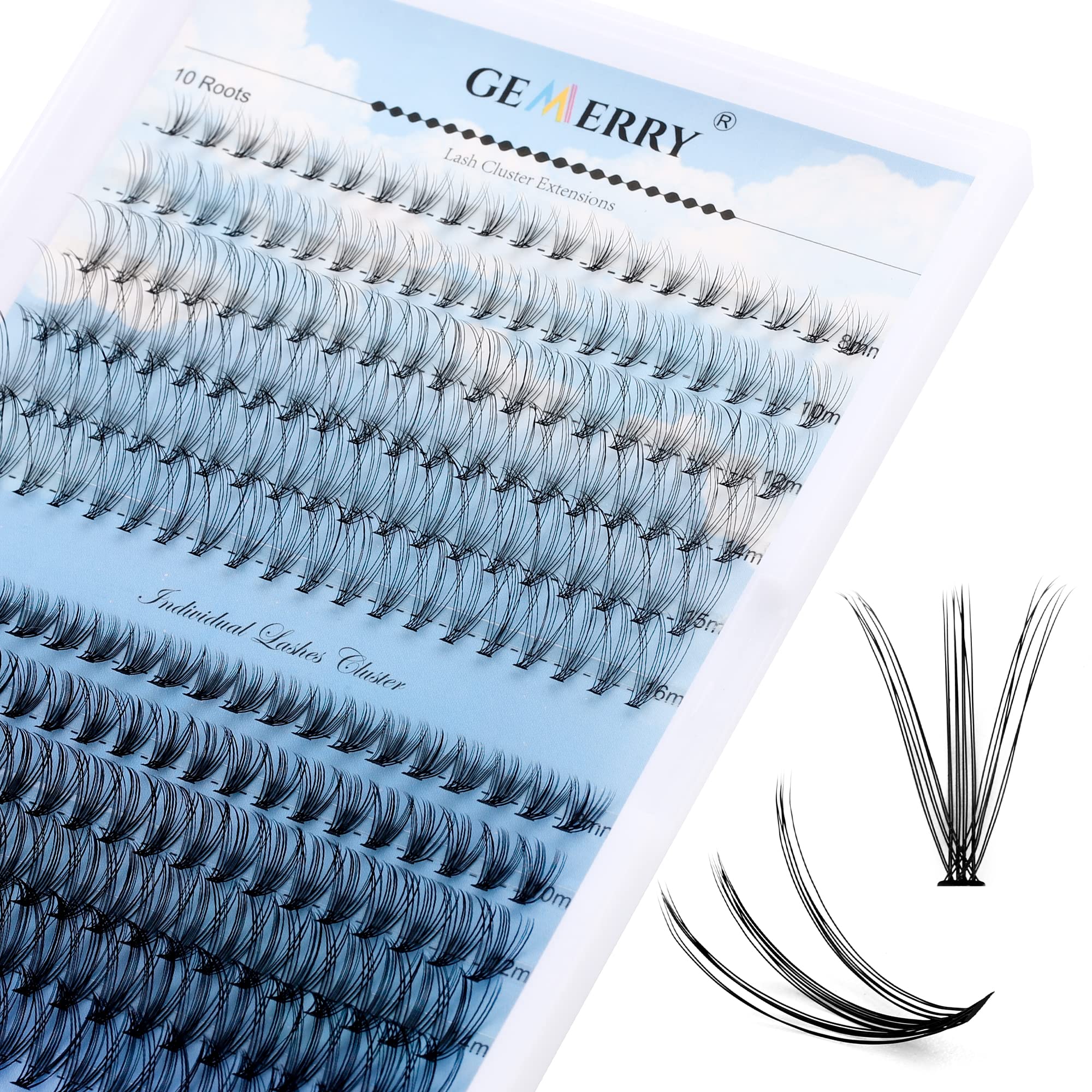 Lash Cluster 240pcs 3D Effect Cluster Individual Lashes D Curl 10D 20D 0.07mm 8-16mm Mix Ribbon Lashes Wide Stem Natural Volume Lashes DIY Eyelash Extension GEMERRY Lashes(10D+20D-D-0.07-8-16mm) — image 1