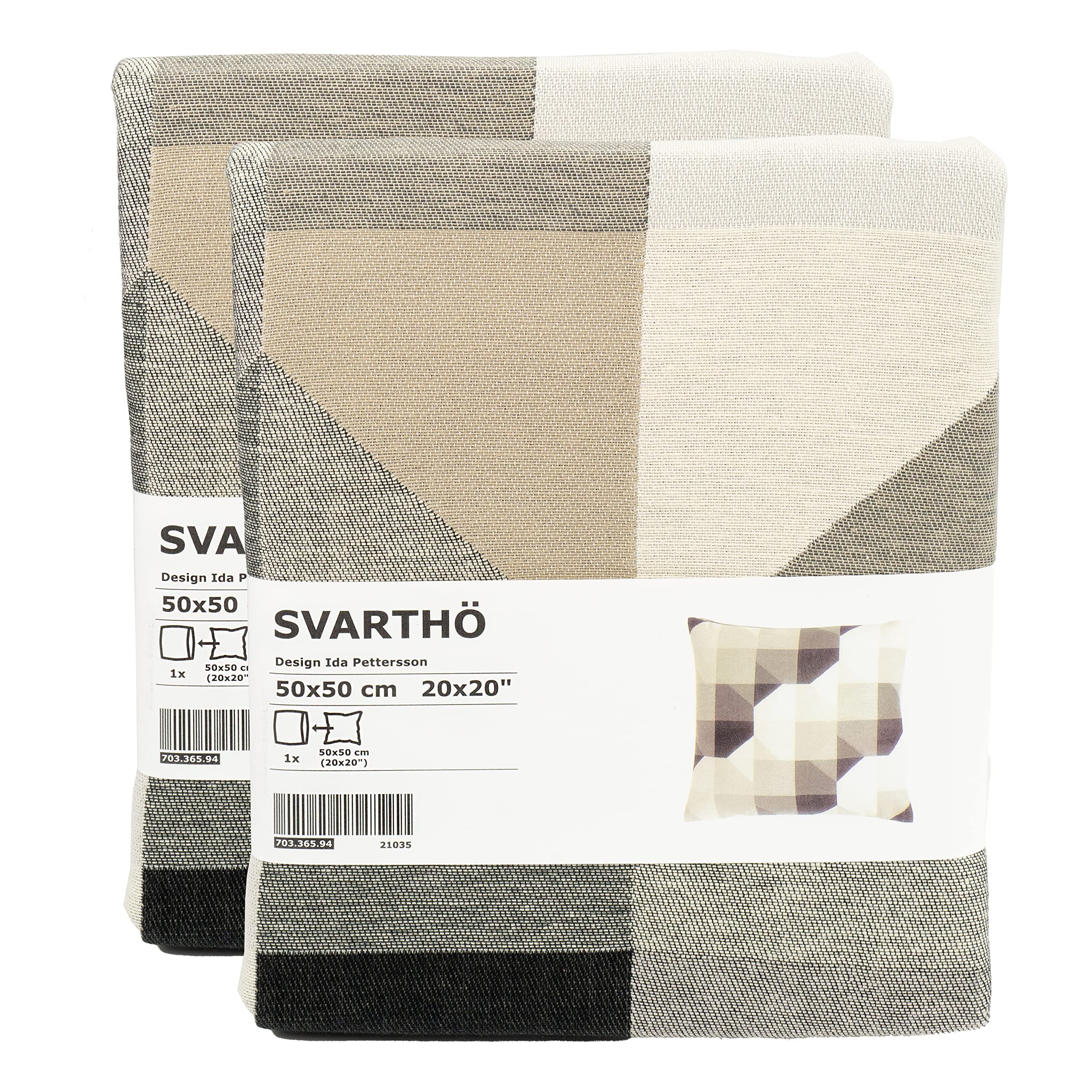 Ikea SVARTHO Cushion Cover, Beige/Black, Geometric Patterned, 50x50 Centimetres, 100% Cotton, 703.365.94 - Set of 2