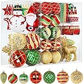 Alupssuc 100 Pcs Christmas Ball Ornaments Set, Santa Claus and Snowman Christmas Tree Decoration Baubles for Indoor Outdoor Holiday Wedding Party Decoration Tree with Hanging Rope, Red & Green & Gold