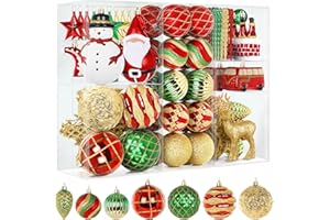 Alupssuc 100 Pcs Christmas Ball Ornaments Set, Santa Claus and Snowman Christmas Tree Decoration Baubles for Indoor Outdoor H