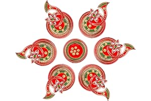 NAVRANG Diwali Acrylic Handmade Rangoli Home Decor Floor Stickers Hexagon Design 7 Pieces Diamond, Kundan & Decorative Stones Studed (Paisley)