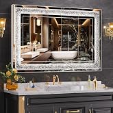 WINNICE 40"x26" LED Diamond Wall Mirror, Dim &amp; Anti-Fog | Crystal glass, dimmable &amp; anti-fog, mounts vertical/horizontal, ideal for bathroom, bedroom, living room.