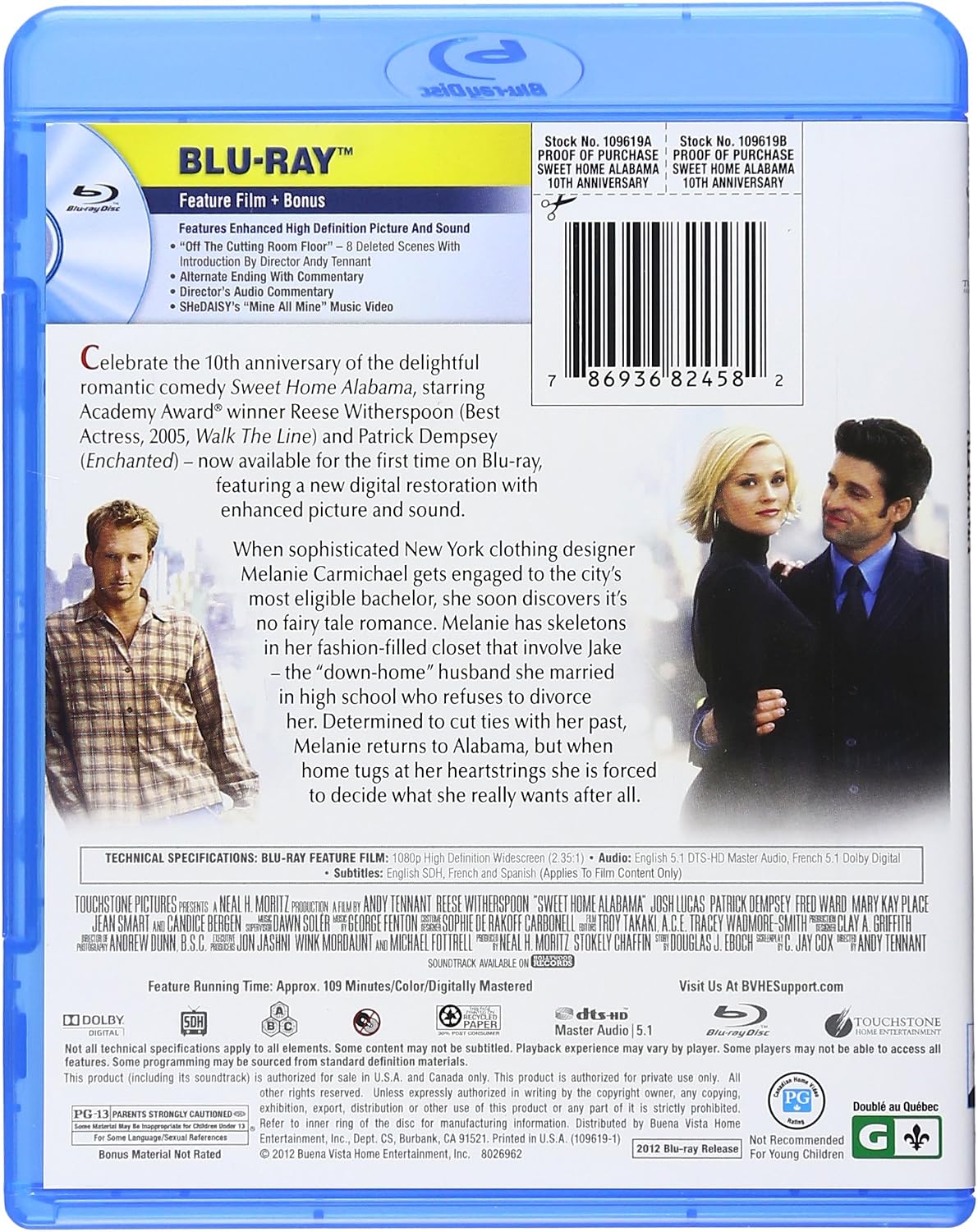 Sweet Home Alabama Blu Ray Bilingual Amazon Ca Reese Witherspoon Patrick Dempsey Josh Lucas Andy Tennant Dvd