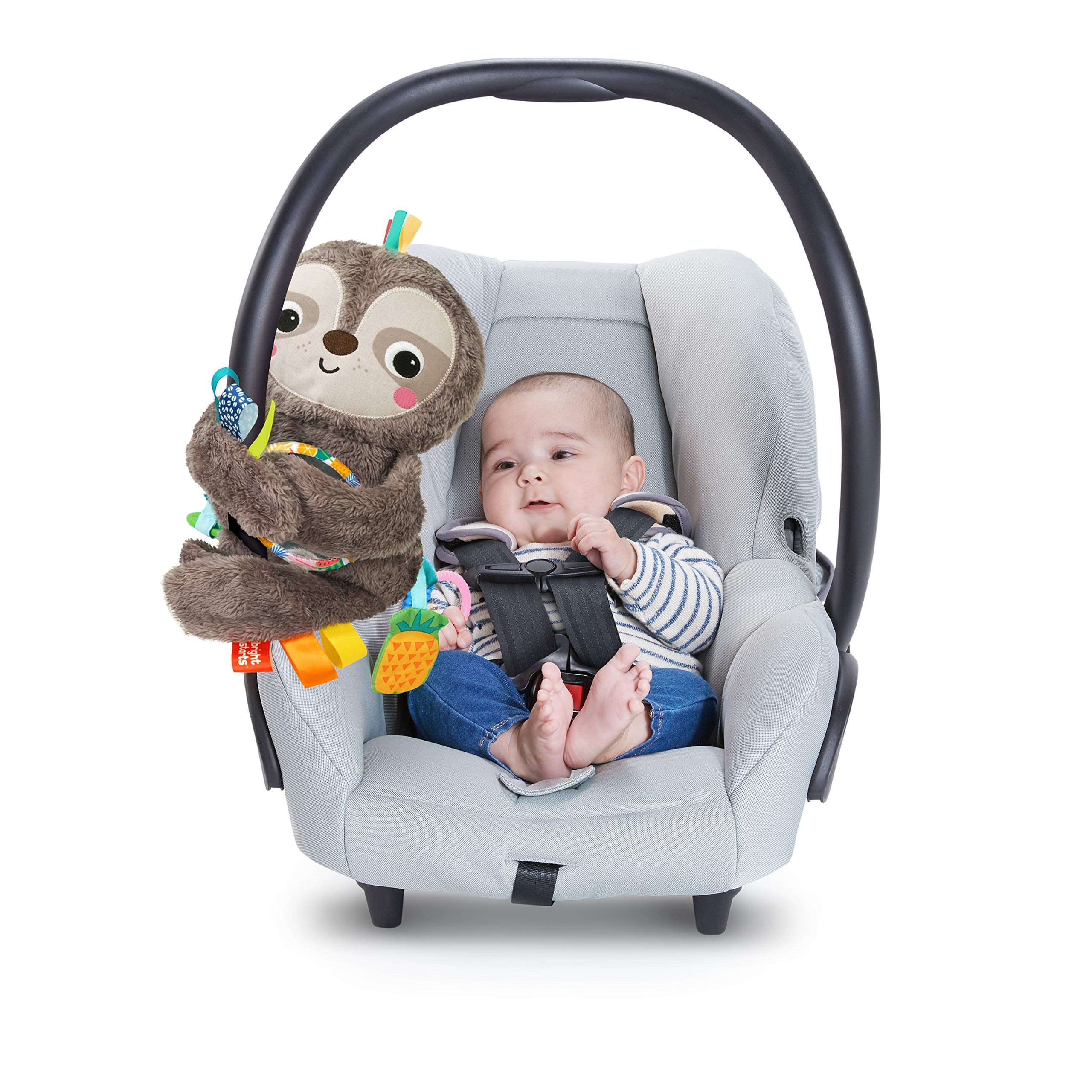 Bright Starts Slingin’ Sloth Travel Buddy Plush Stuffed Animal Take-Along Stroller or Carrier Toy, Ages 0 Month+