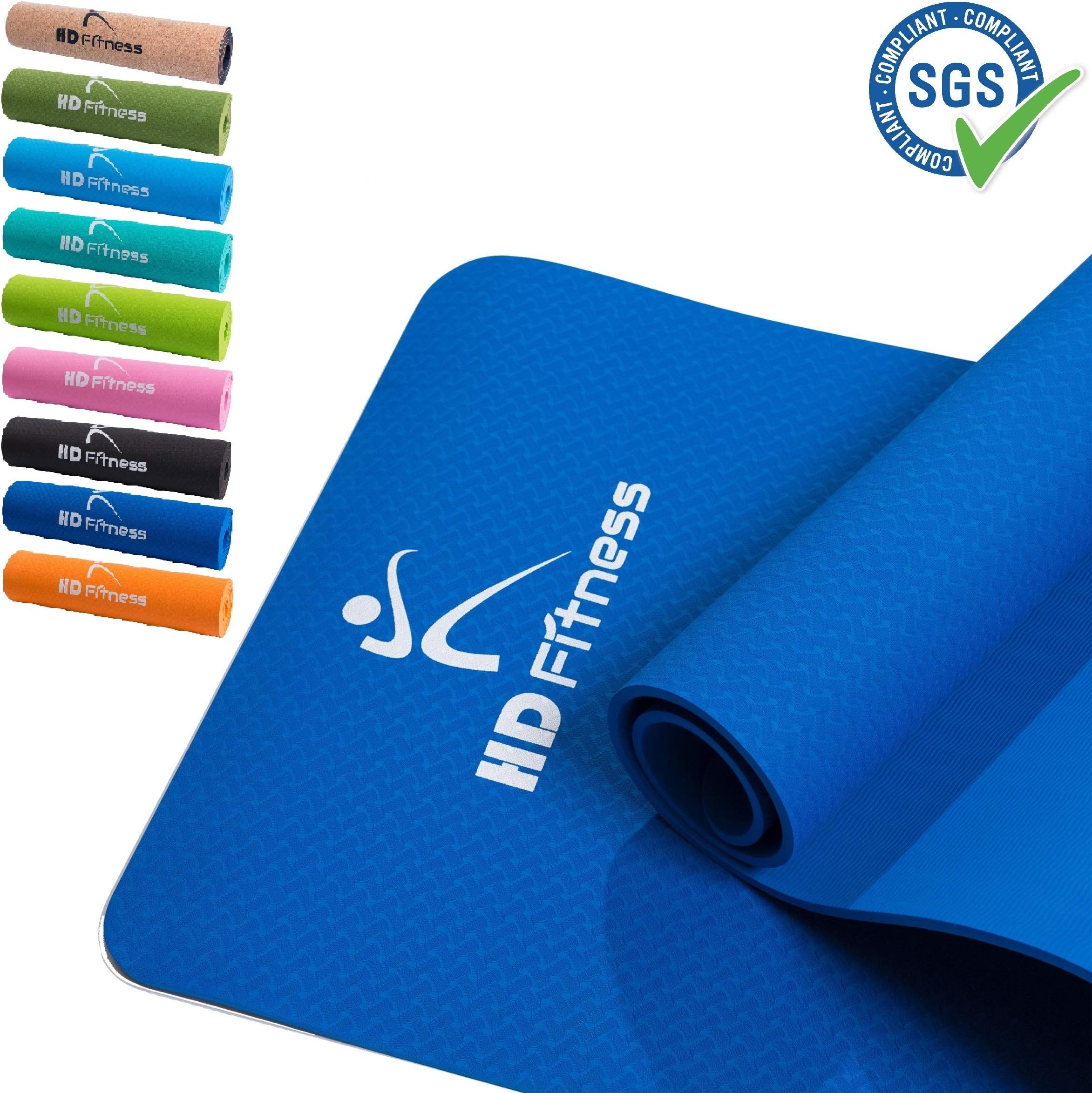 Non-slip yoga mat - 8 mm thick premium fitness mat for the gym or at home with shoulder strap made latex-free, phthalate-free TPE material