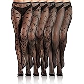 Ramede 6 Pairs Women Fishnet Thigh High Stockings Waist Tights Bow Patterned Goth Fishnet Leggings Pantyhose for Halloween