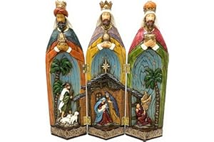 MOMENTS IN TIME Nativity 3 Kings Three Wise Men Figurines Hand Painted Tri-Fold Holy Family Nativity Scene Christmas Nativity Set with 3 Kings 11" H x 9.6" W x 1.7" D