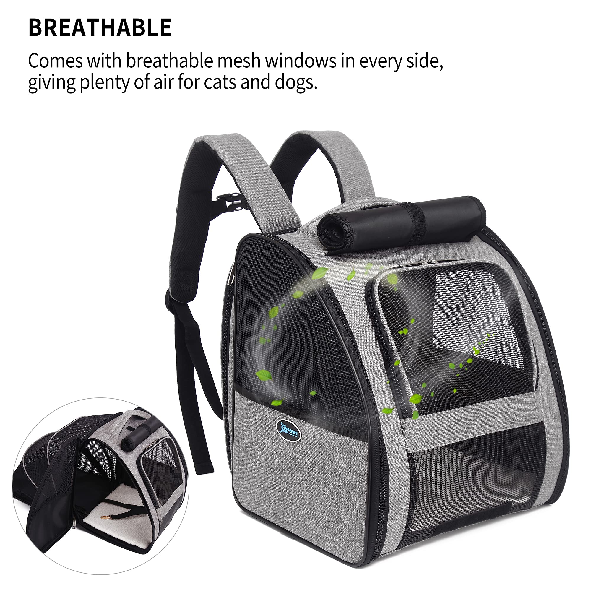 SUPERBE Cat Backpack Carrier, Expandable Pet Backpack Carrier for Cats Small Dogs, Airline Approved, Ventilated Design for Travel, Hiking & Outdoor Use