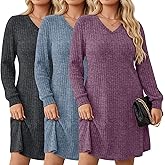 Velvelhall 3 Pack Plus Size Sweater Dresses for Curvy Women Long Sleeve V Neck Fall Dresses Ribbed Knit Loose Tunic Outfits