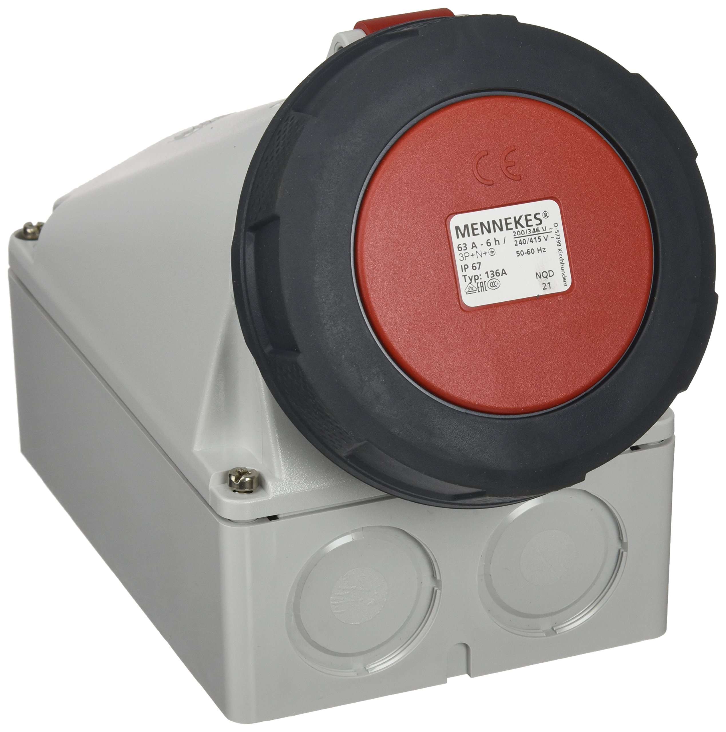 Mennekes 101100146 Bases Murals CEE, Outlet, 400 V, 50 – 60 Hz, 63 A, 5-pin, IP 67, 5 Package, Red
