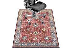 LREEDY Office Chair Mat for Hardwood Floor & Tile Floor,36"X 48" Heavy Duty Desk Chair Mat for Hard Floors, Under Desk Rug for Rolling Computer Chair,Anti Slip,Low Pile Carpet Floor Protector-Red Flower