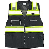 REXZUS Men's Black Series Safety Vest with Zipper and Utility Pockets (Medium, Black)
