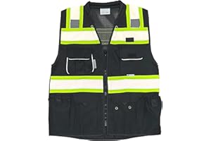 REXZUS Vero1992 (D Safety Vest Black For Mens Class 2 Black Series Heavy Duty Utility Pockets Safety Vests Premium Black Series (Medium, Black)