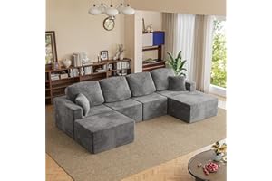 Homall 126" Modern Fabric Boneless Couch with Deep Seat, Sectional Couches for Living Room, Upholstered Cloud Sofa with 2 Ottoman, No Assembly Required (Dark Grey, U Shaped Sofa)