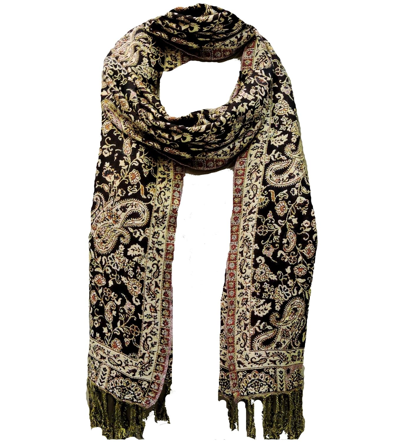 weavers villa - twill pashmina woven paisley jaal design scarf, stoles, shawls