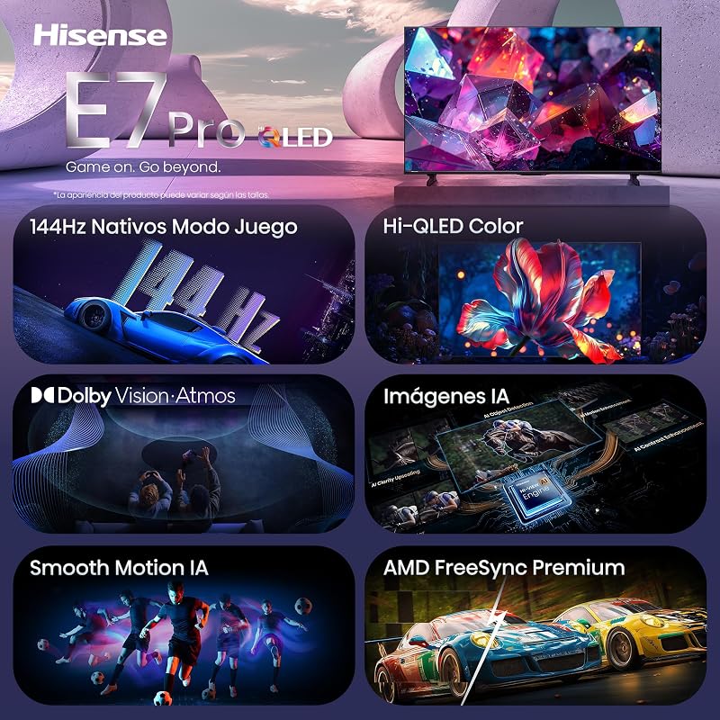 50E7S Pro - Hi-QLED 50 Pulgadas Smart TV 4K, 144 Hz Nativos