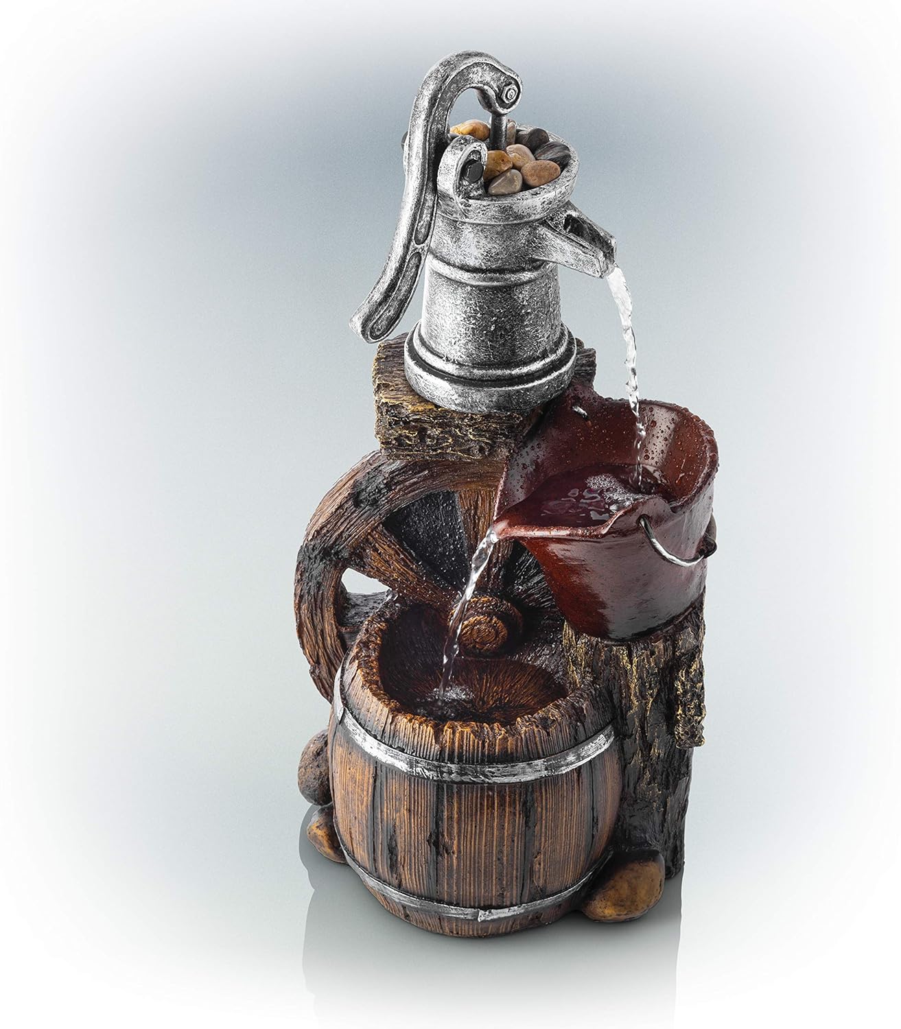 Alpine Corporation WCT688 Old Fashion Pump Barrel Rustic Fountain, 24 Inch Tall, Brown and Grey : Indoor Fountains : Garden & Outdoor