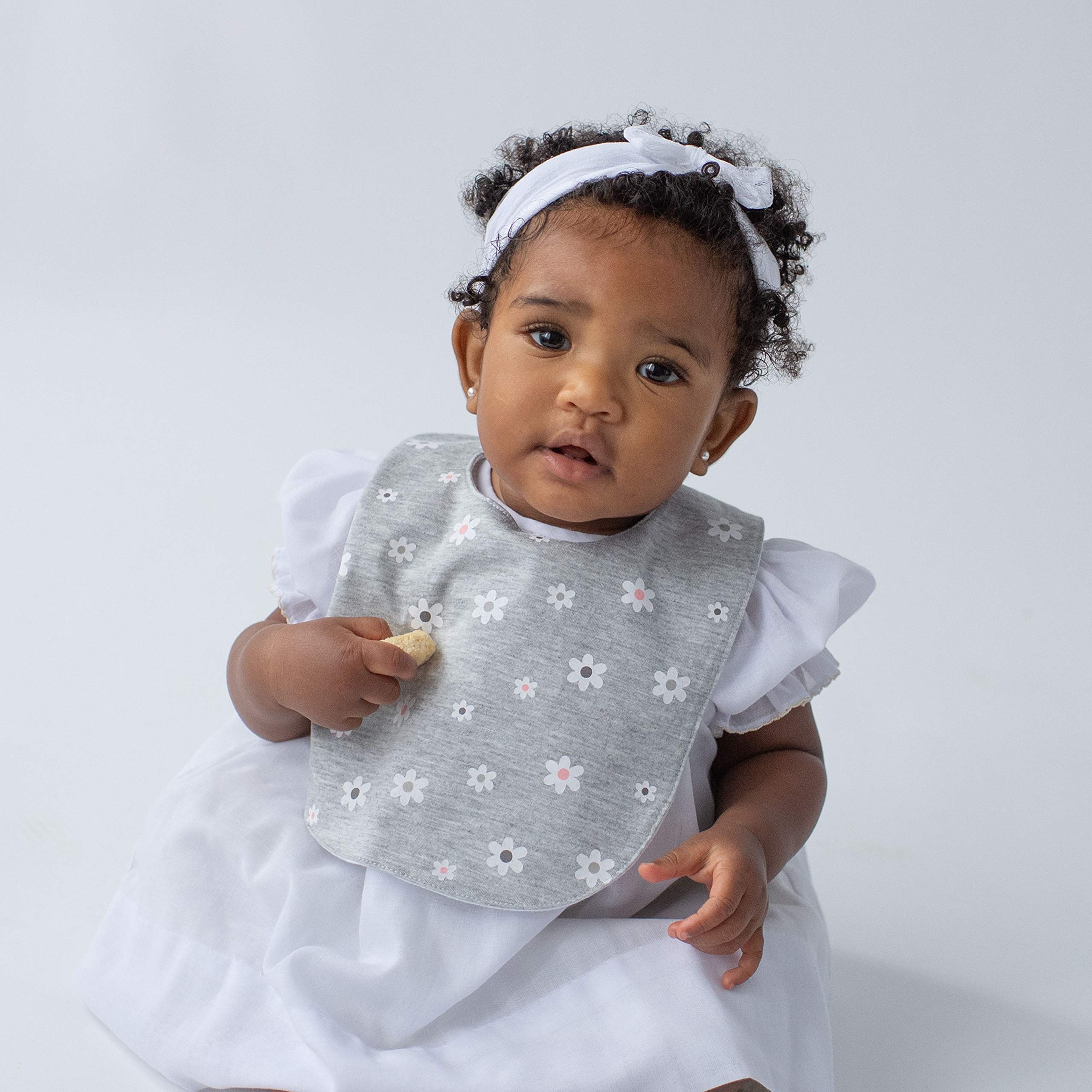 Neat Solutions 5 Pack Aspirational Bib Set with Mixed Fabrics & Water Resistant Inner Core - Girl, Grey Oatmeal While