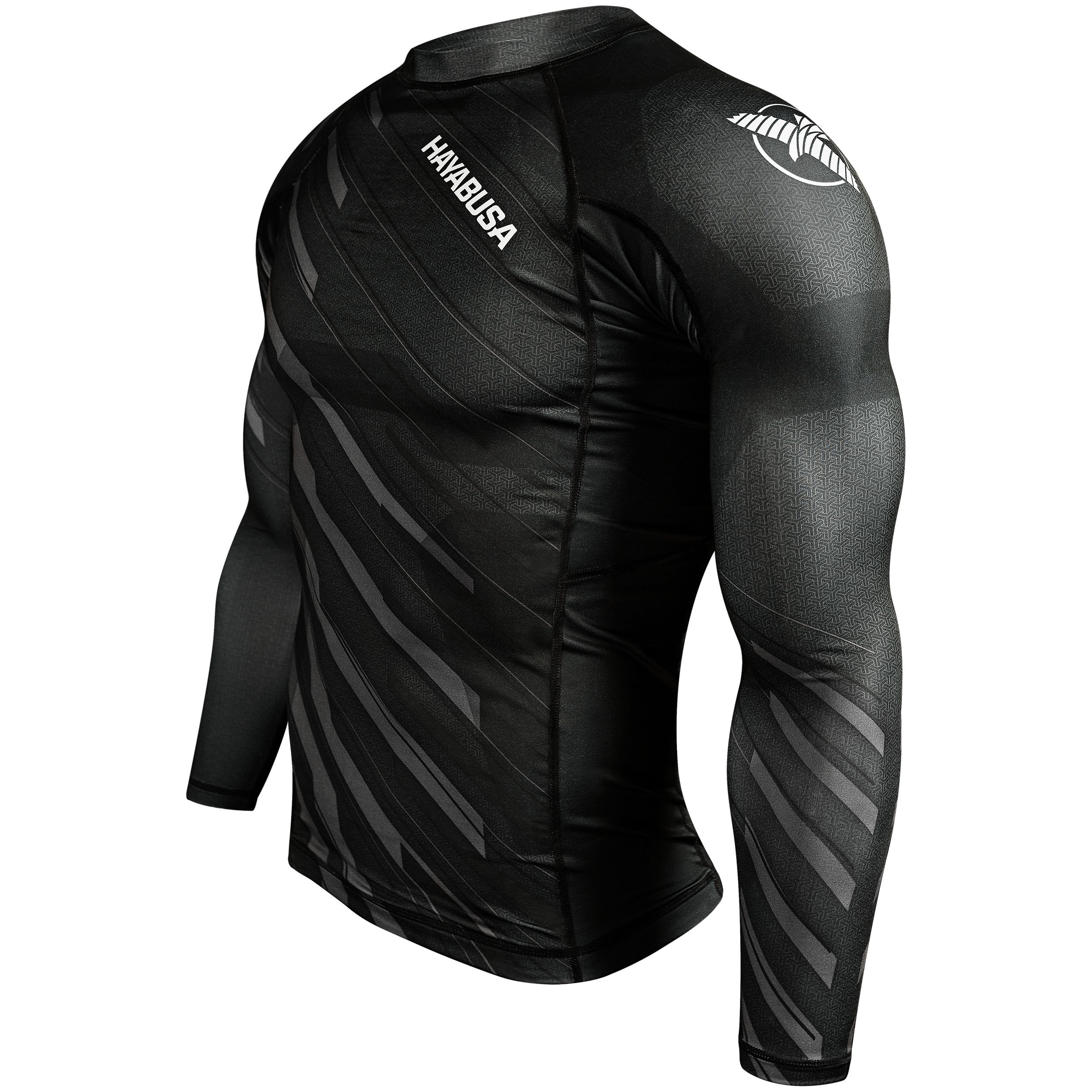 Hayabusa Metaru Rash Guard Charged BJJ MMA Grappling Rash Guard Long Sleeve Black/Black