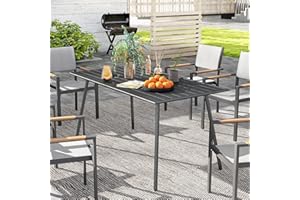 Outsunny Patio Dining Table for 6, Outdoor Metal Steel Slat Table, Rectangle Outdoor Dining Table for Lawn, Garden, Porch, Ba