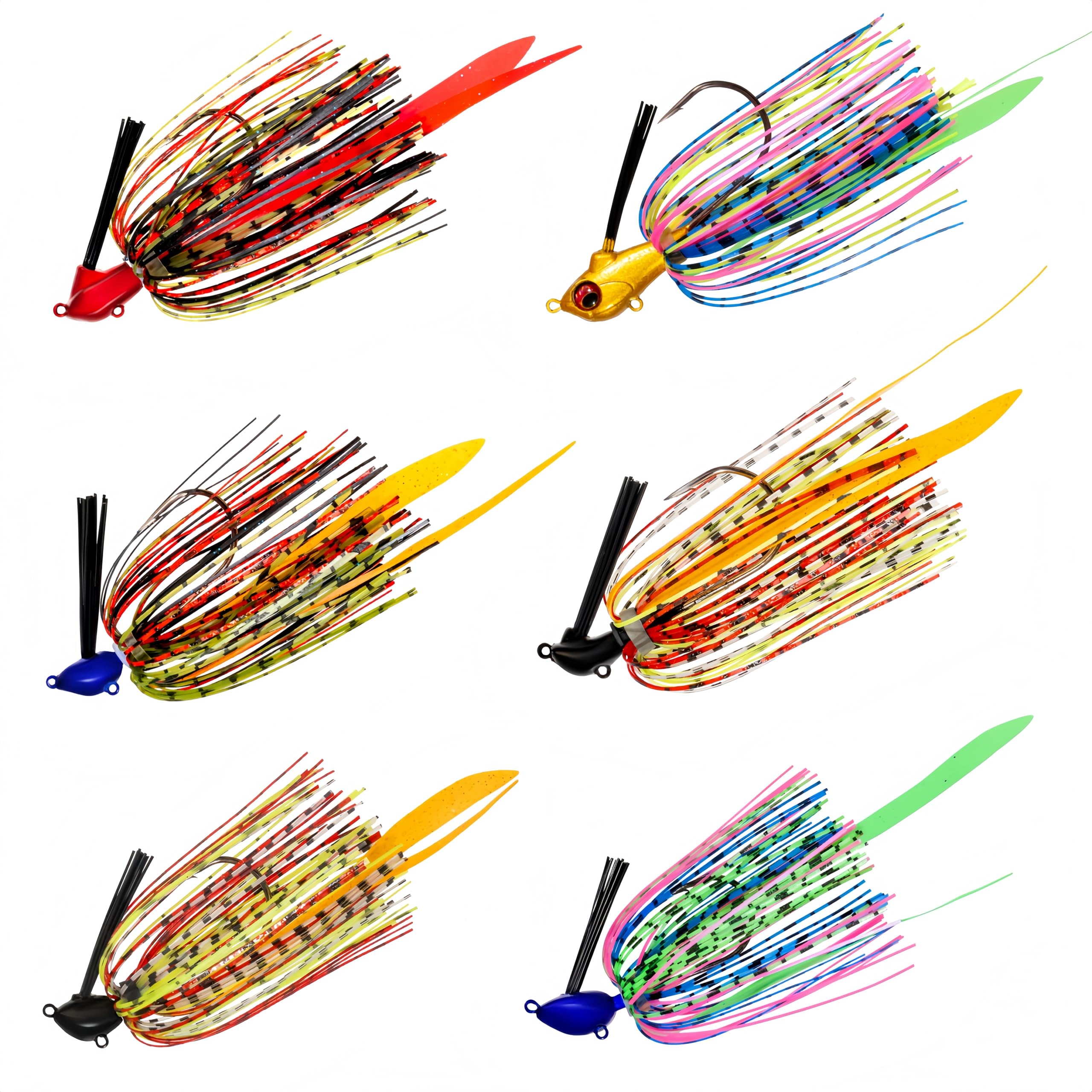 RuiJiaXiang 6pcs weedless skirted Jig heads squid rubber jig lure baits kit 11g 13g 16g Include plastic fishing tackle box fishing for freshwater saltwater (style-a)