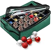 Ornament Storage Box - Zippered Organizer with 48 Individual Compartments and Dividers for Christmas Bulbs and Decorations by Tiny Tim Totes (Green)