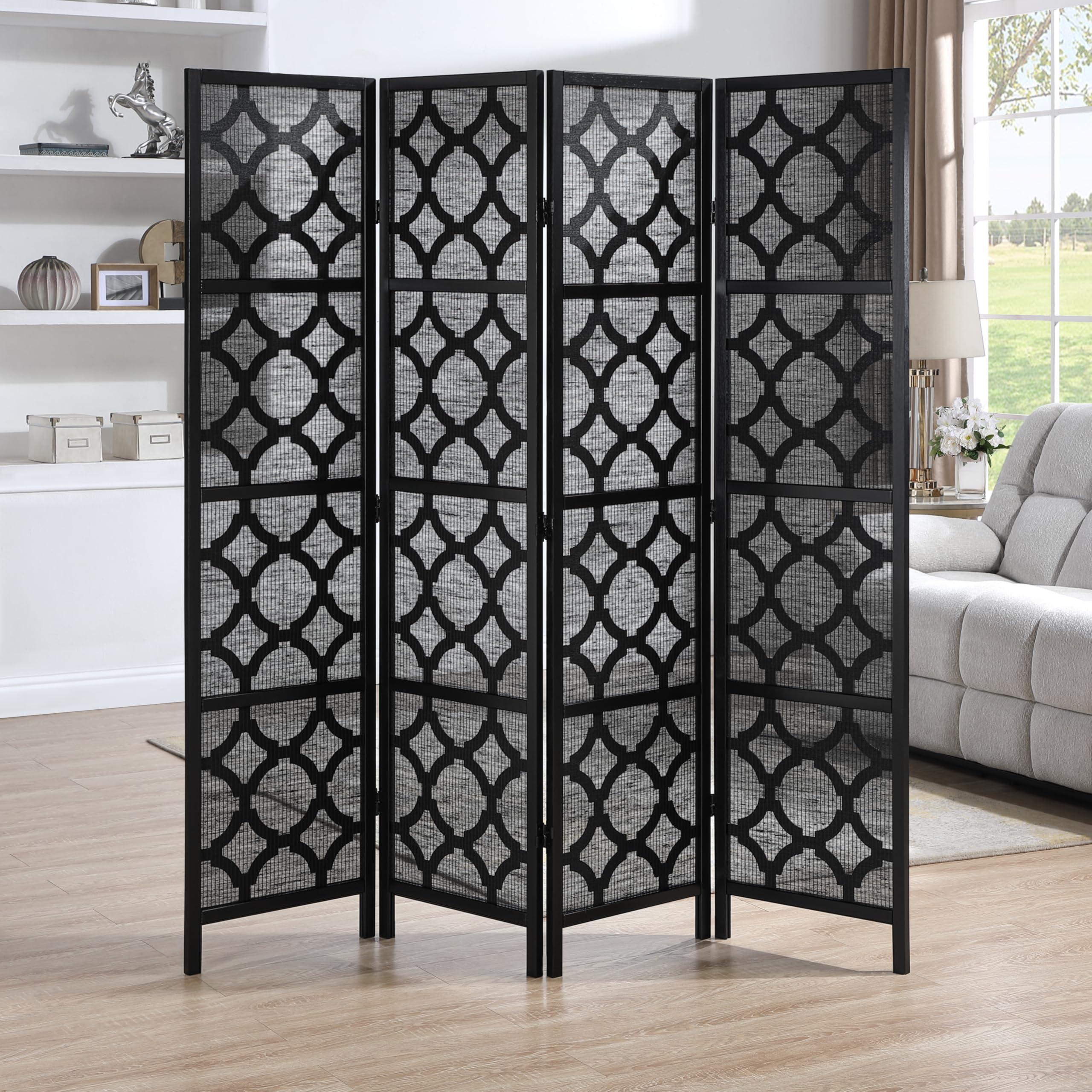 Photo 1 of **SCRATCH. DIRT**Roundhill Furniture Quarterfoil Diamond Design 4-Panel Room Divider, Black