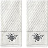 SKL Home Farmhouse Bee Hand Towel Set-2pc, 100% Cotton, Embroidered, White | Soft &amp; absorbent terry jacquard. For use in the bathroom, kitchen, bar, or any sink space &amp; makes a great gift.